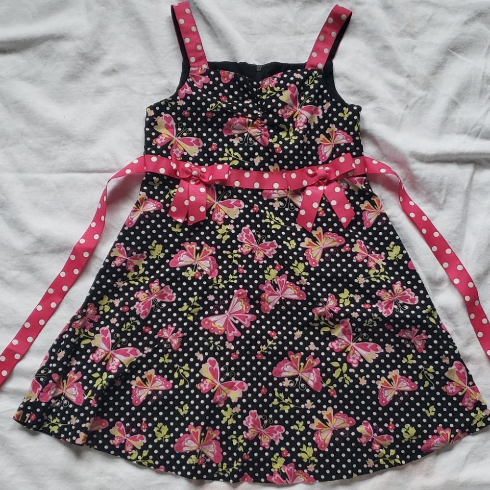 Butterfly Polka-Dot Dress w/ Ribbon